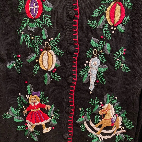 Vintage Christmas cardigan sweater BP Design Grandma Ugly Sweater Holiday beaded - Picture 4 of 16